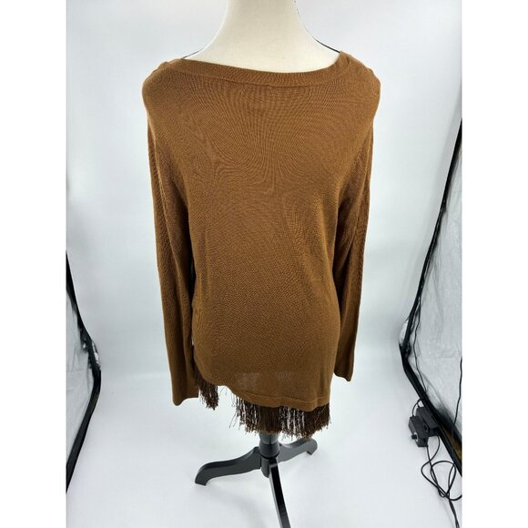 Chico's Sweater Womens Size M Brown V Neck Knit Fringe Hem - Picture 4 of 6